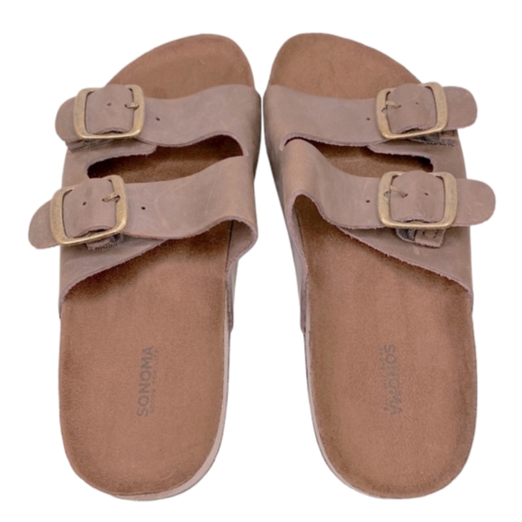 NWOT | Sonoma Brown Leather Double Strap Sandals - Picture 2 of 7